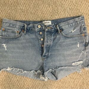 Agolde Light Blue Distressed Denim Shorts